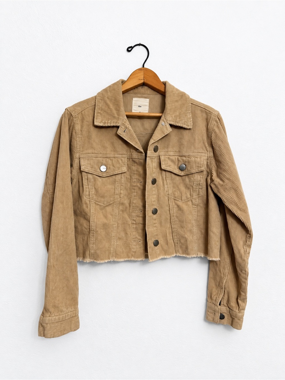 TGLA 100% Cotton Tan Corduroy Cropped Jacket Size Small EUC